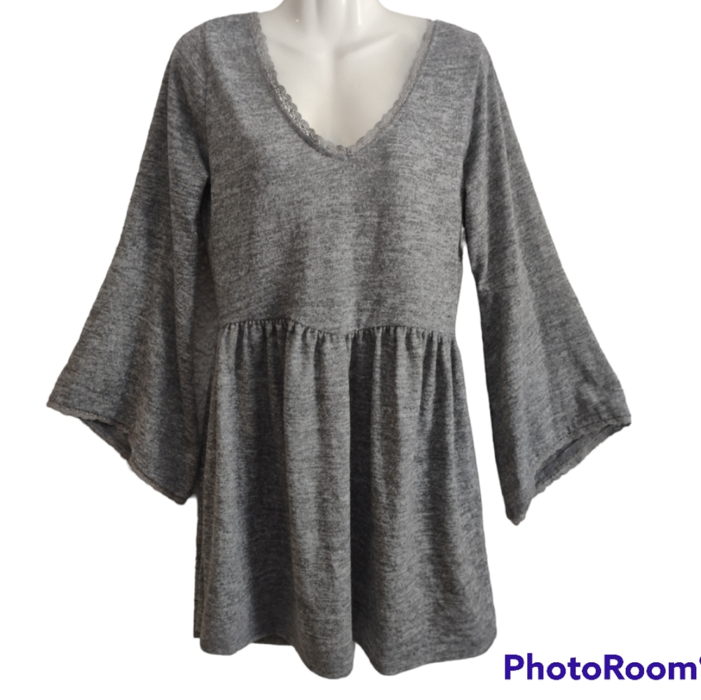 Altar'd State Gray Skater Dress Bell Sleeve Sz L